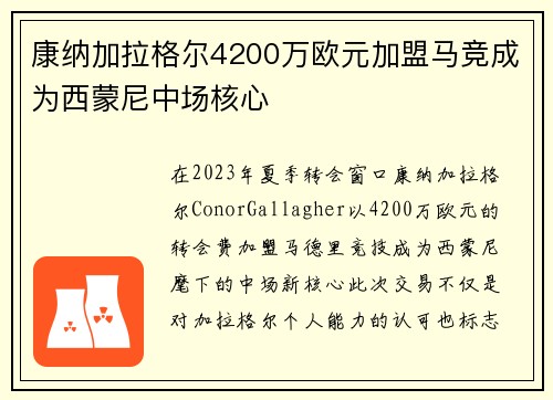 康纳加拉格尔4200万欧元加盟马竞成为西蒙尼中场核心